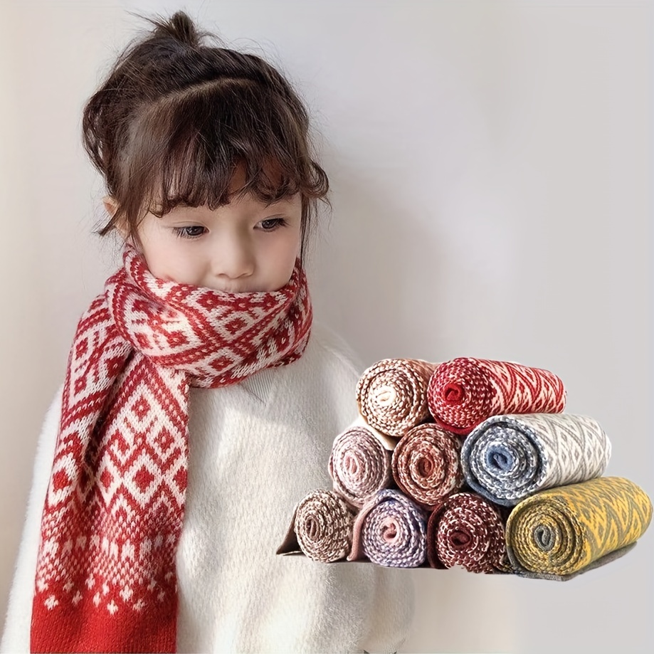1pc Unisex Winter Warm Knitted Scarf/shawl With Leather Tag & Letter  Pattern, Plain Color Couple's Neck Warmer, Perfect For Outdoor Activities  And Daily Leisure