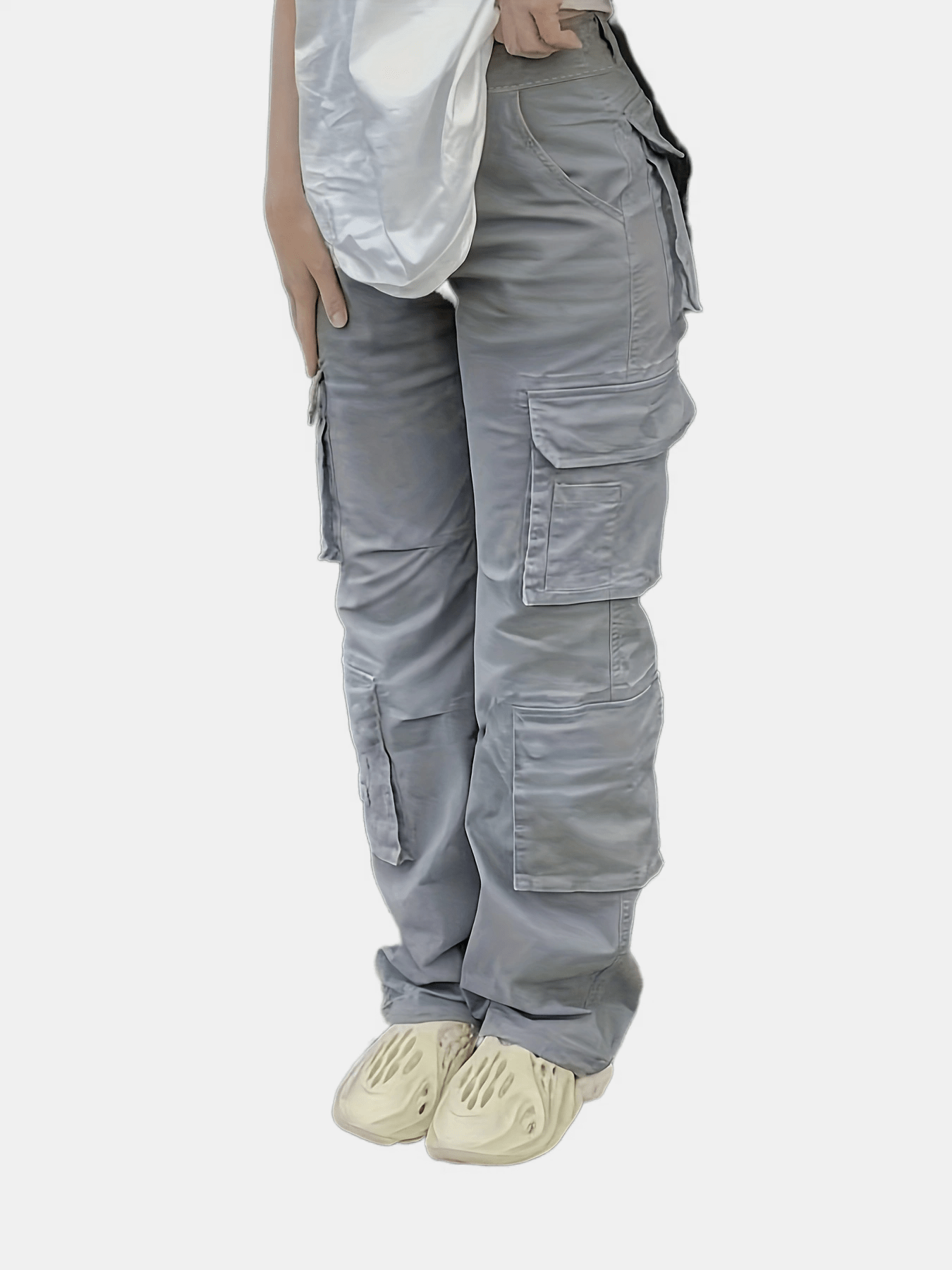 Pantalones Cargo para hombre, pantalón holgado informal, Color sólido,  negro, bolsillo, cintura elástica, largo hasta el