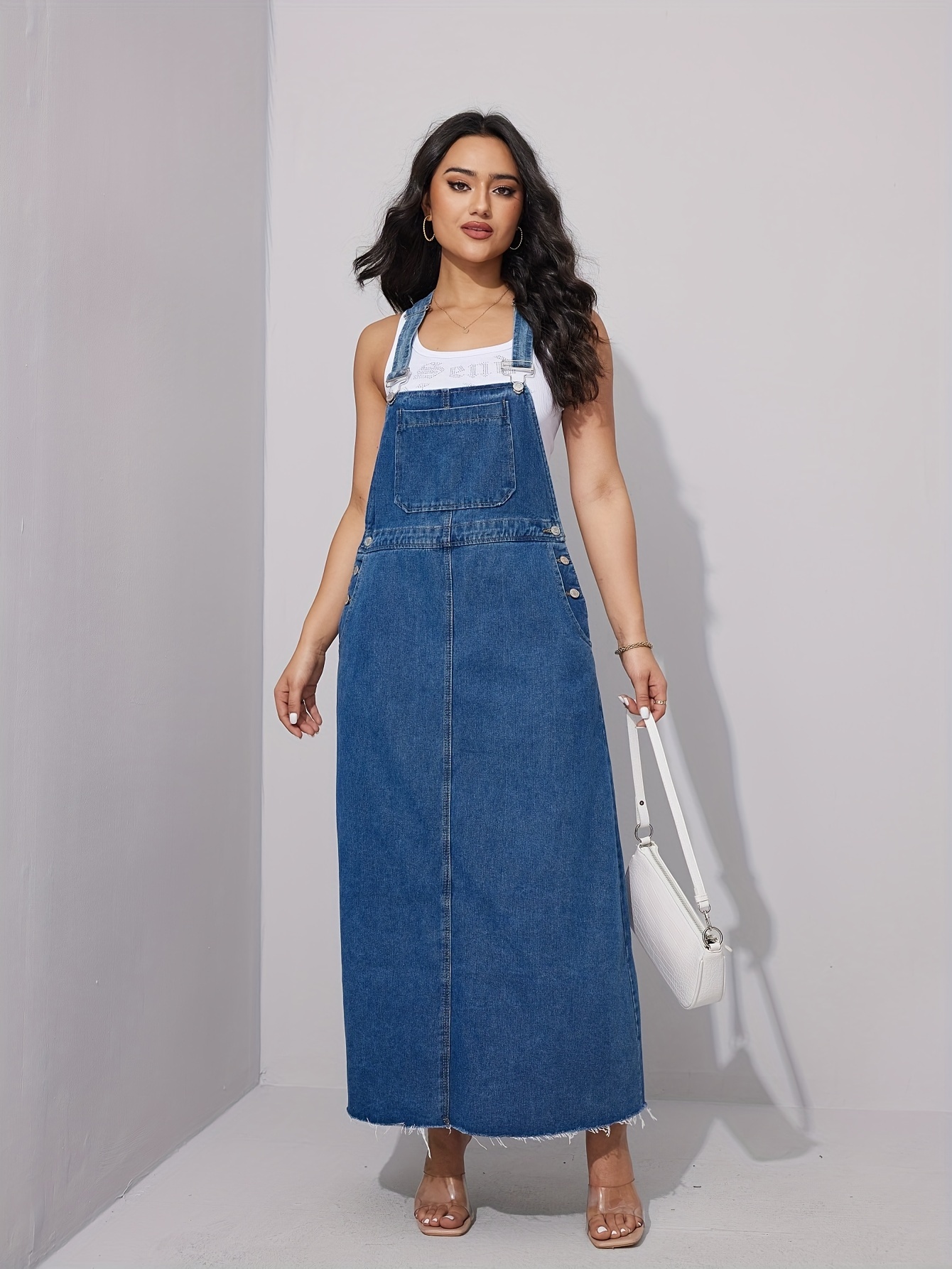 Plus size blue on sale jean overall dress