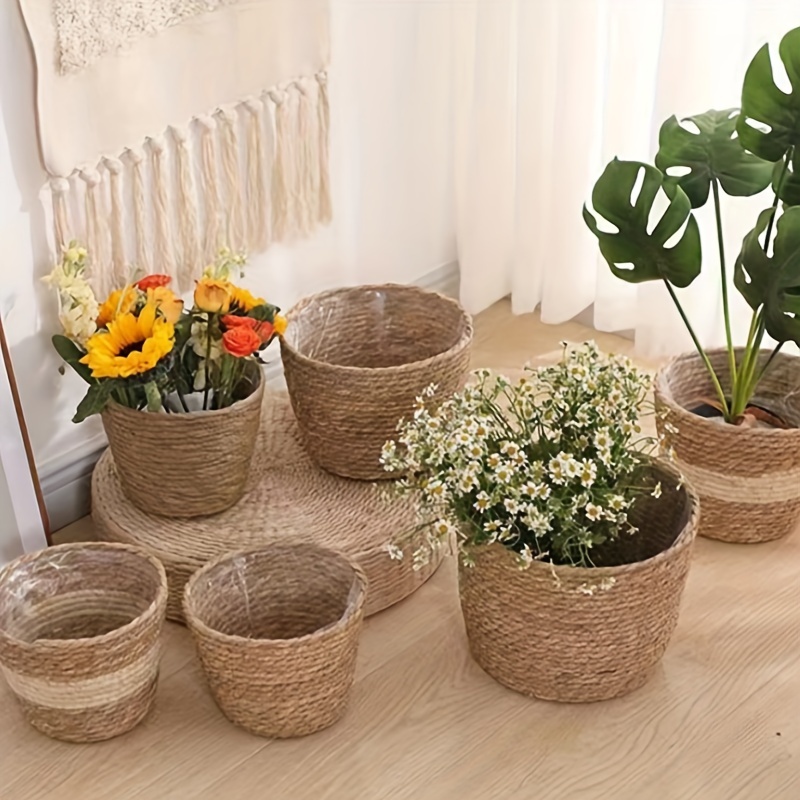 3pcs/set Cestas Almacenamiento Tejidas Plantas Naturales - Temu