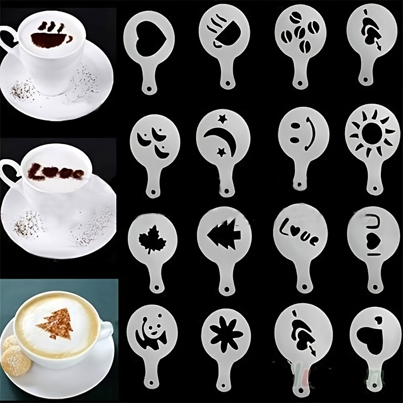 16pcs Plastic Coffee Stencils Latte Cappuccino Arts Coffee Garland Mould Cake DIY Decorating Tool for Kitchen and Store