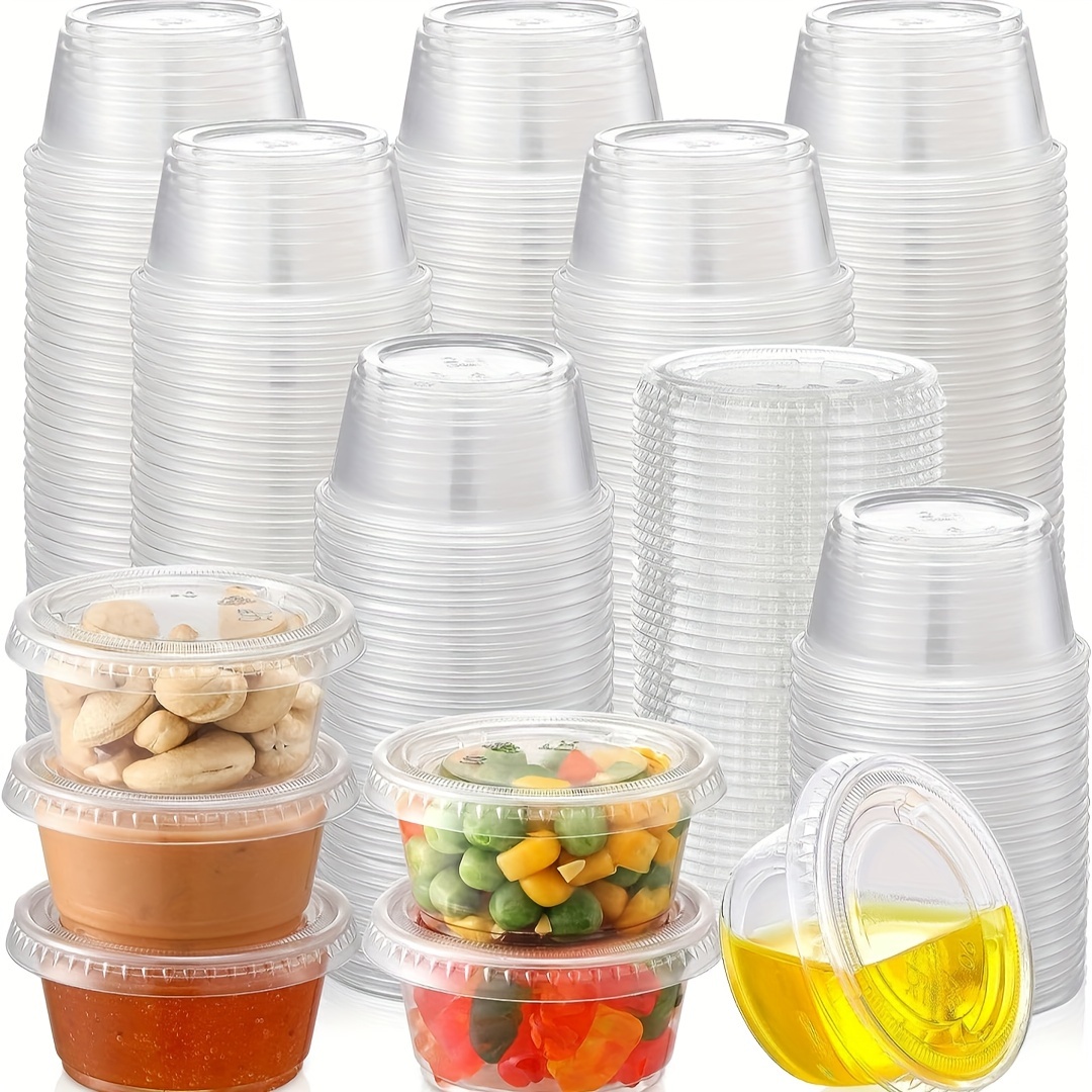 [250 Sets] 2oz Clear Portion Cups with Clear Lids, Disposable Plastic Cups  for, Salad Dressing, Premium Small Plastic Condiment Container, Disposable