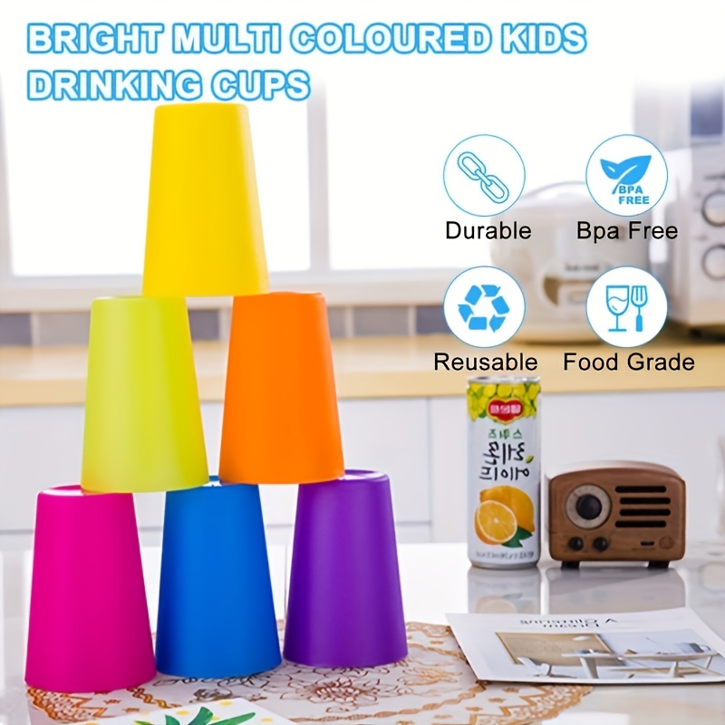 12 Pack Kids Cups, Reusable Plastic Cups, 8 oz Unbreakable Drinking Cups,  Dishwasher Safe, BPA-Free Cups for Kids & Toddlers, Bright Color 