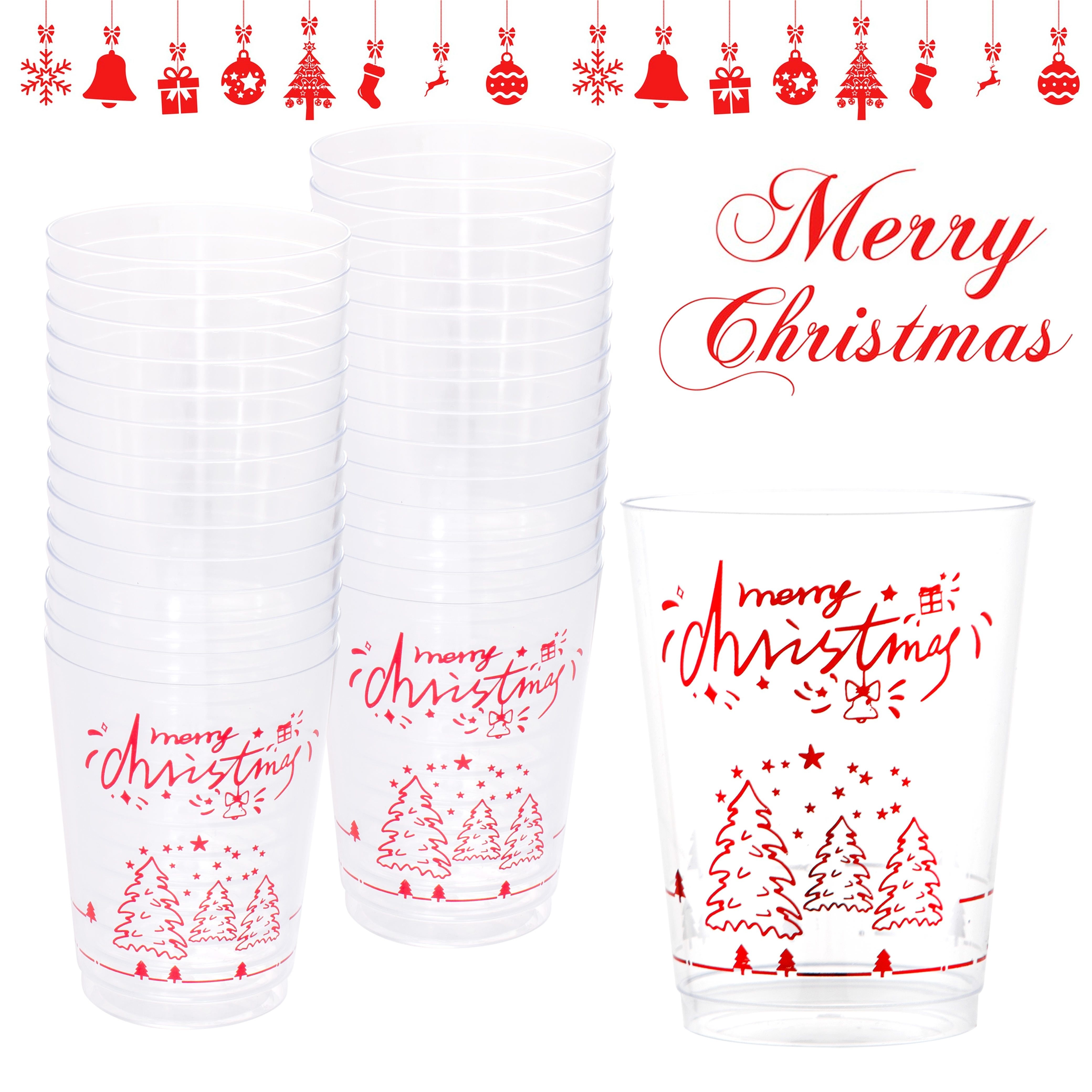 10Pcs Christmas Plastic Water Cups,12oz Reusable Party Cups for Xmas  Events, Cute Christmas Element Design