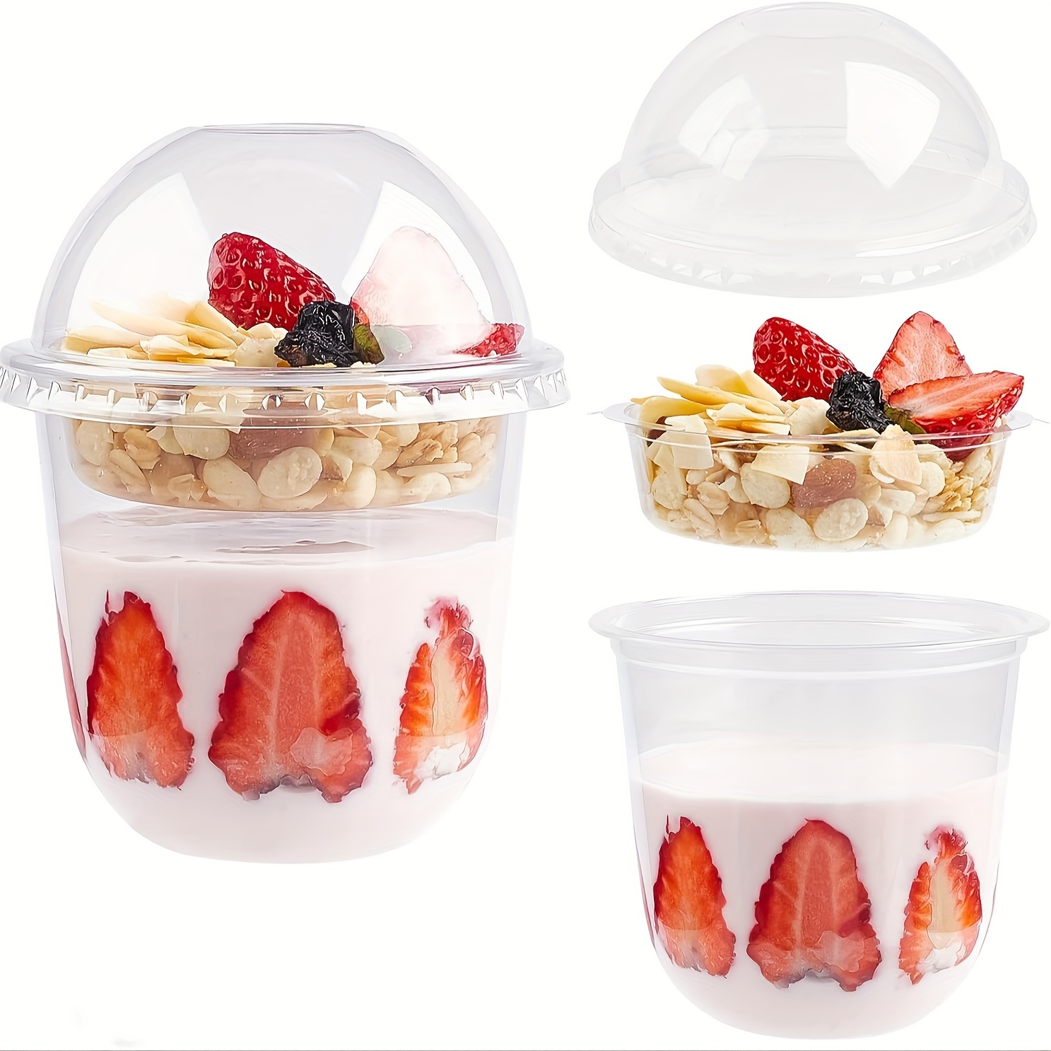 25pcs/Set, 9oz Clear Plastic Parfait Cups, Flat Lids(NO HOLE), Dessert Cups  With Lids, Dips Snacks And Fruit Yogurt Smoothie Iced Cold Drinks, Summer