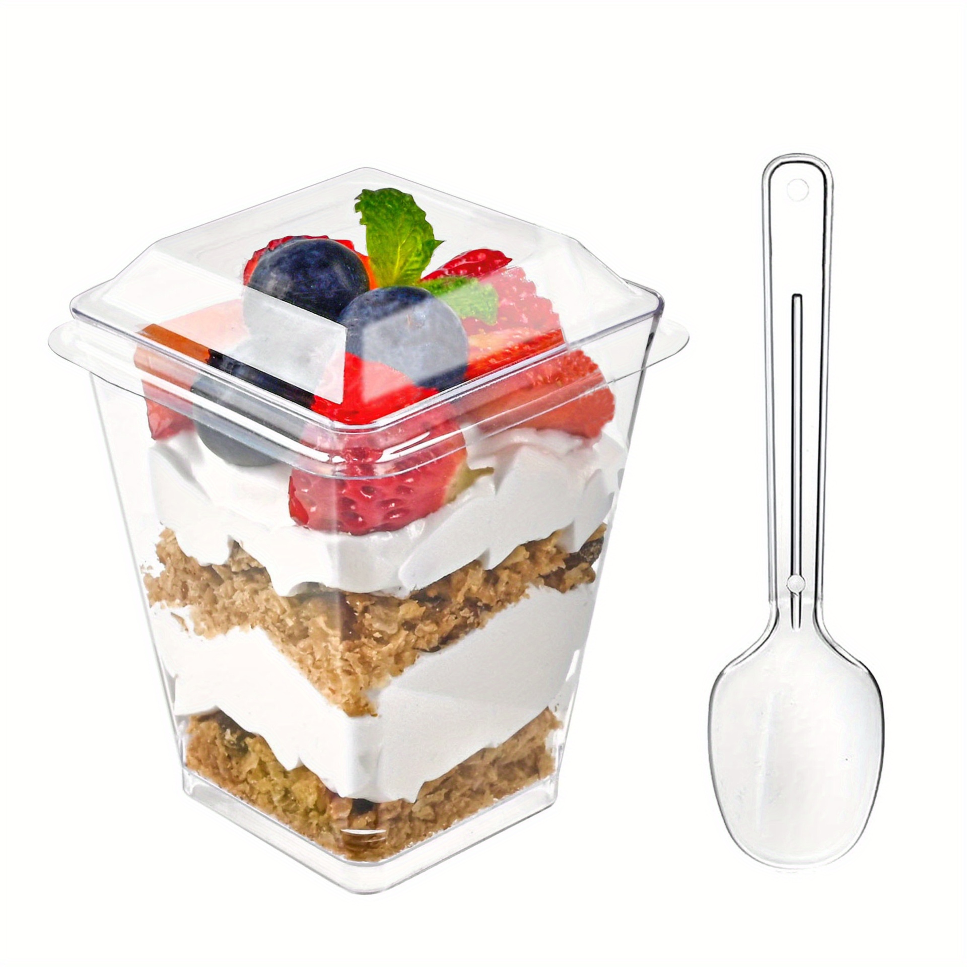 400ml Clear Plastic Parfait Cups with Lids and Spoon - Reusable