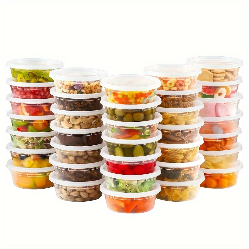 Takeaway Round Food Containers with Lids Clear Plastic Microwave Safe Deli  Pots