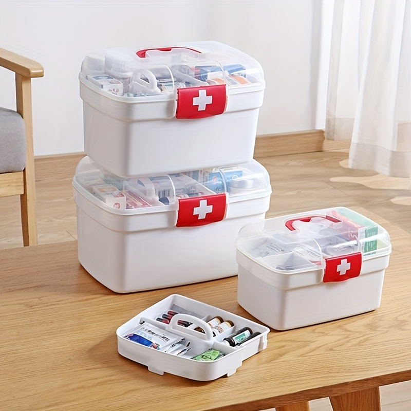 Caja de primeros auxilios de la familia de plástico, caja vacía de la  cerradura de la medicación, blanco