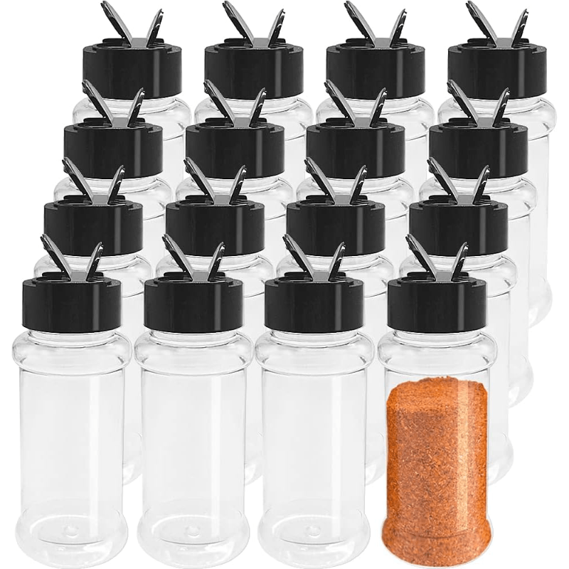 16 Pack 7oz Clear Plastic Spice Jars Storage Bottle Containers,Seasoning  Containers Bottles with Black Cap,Perfect for Storing Spice,Herbs and  Powders(Provide chalkboard labels,Chalk Marker)