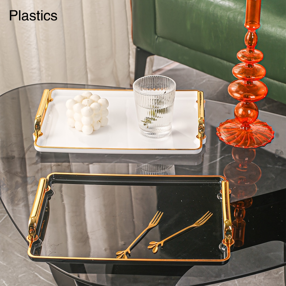 Bandeja rectangular de acero inoxidable para mesa de café, bandeja de  aperitivos, bandejas decorativas para decoración del hogar y decoración de