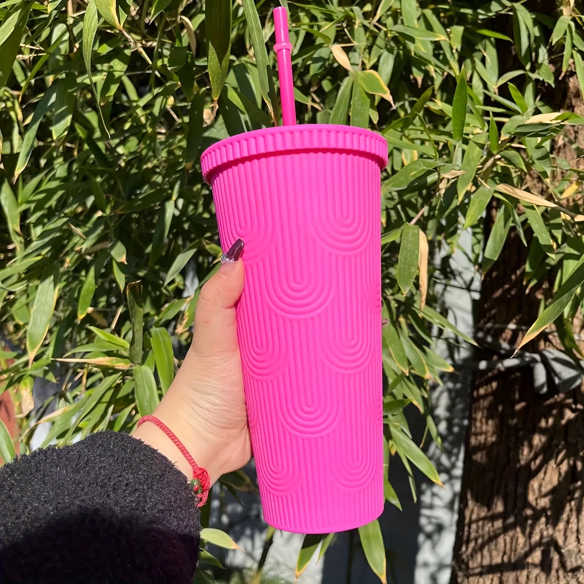 TCJJ Straw Cup With Lid Double-layer Reusable Drinking Cup Plastic Tumbler  Transparent Tea Fruit Coffee Mugs DIY Water Bottle