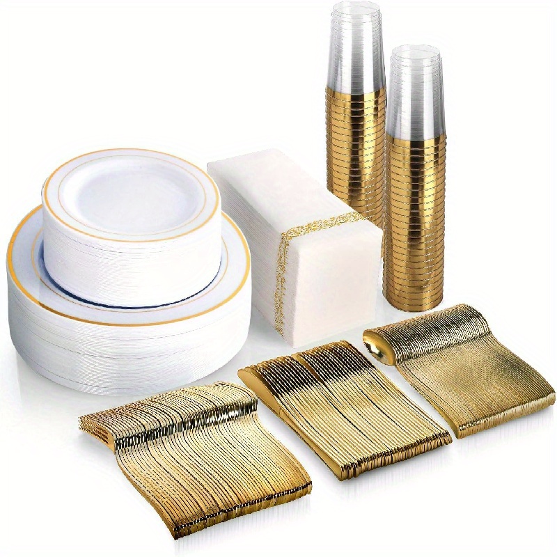 Paper Plates White Disposable Paper Plates Bulk Golden Round - Temu