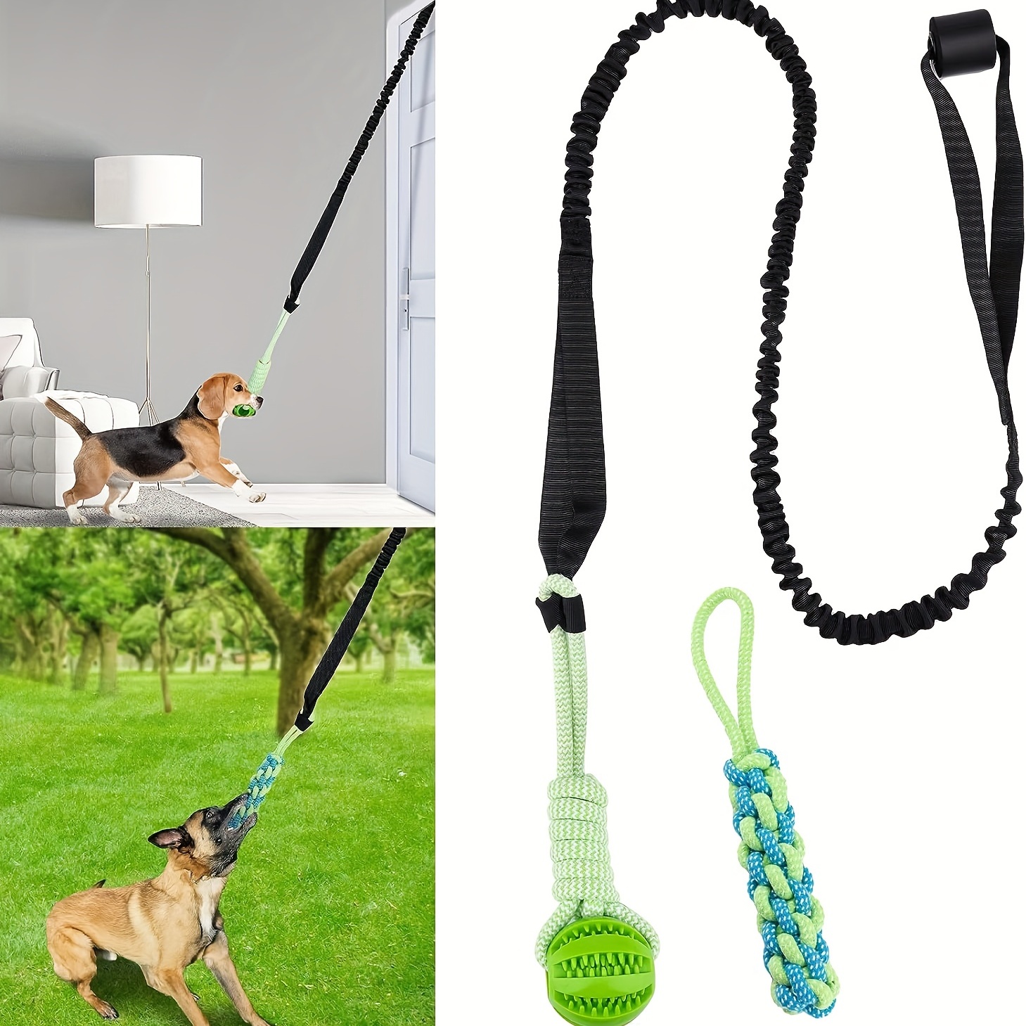 Interactive Dog Toys - Extendable Flirt Pole with 2pcs Braided Rope Tugs  for Dog Outdoor Entertainment, Train and Exercise 