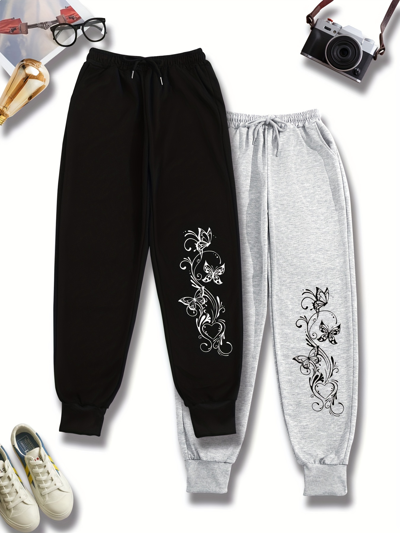 Black sweatpants 2024 with butterflies