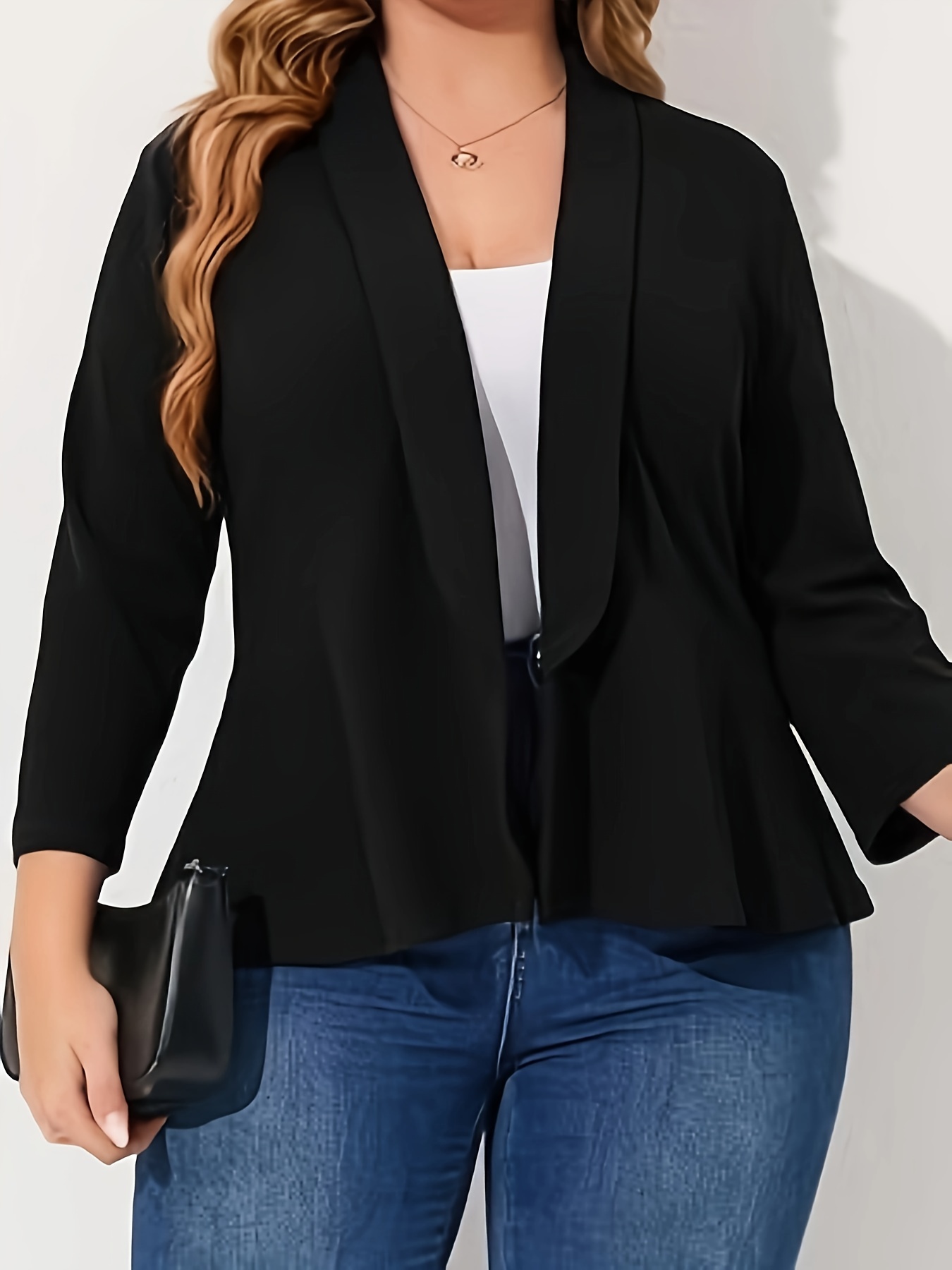 Plus Size Business Casual Suit Set, Women's Plus Solid Long Sleeve Single  Breast Button Lapel Collar Blazer & Pants Suit Two Piece Set