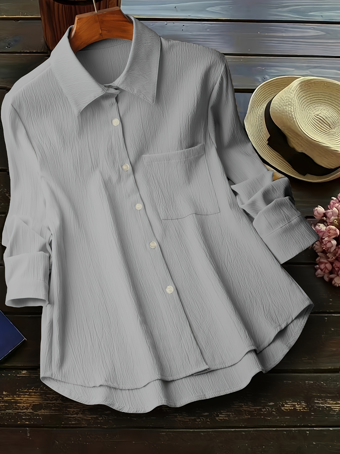 Blusa de manga larga con estampado de letras de talla grande, camisa  informal con botones en la parte delantera para mujer - Temu