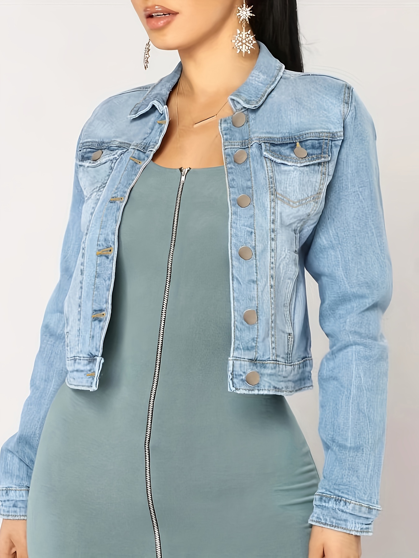 Blue Trim Denim Jackets, Long Sleeves Single Breasted Button Washed Denim  Coats, Women's Denim Clothing - Temu