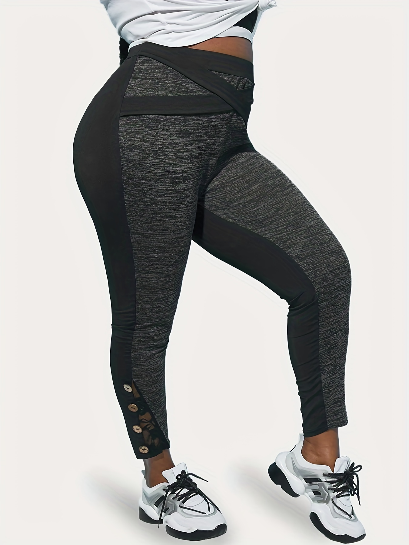 Pu Leather Yoga Pants Buckle Decor Running Fitness Workout - Temu