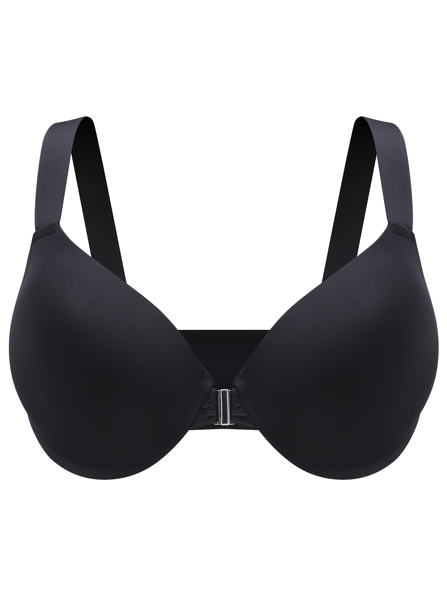 Plus Size Solid Closure Front Full Coverage Bra, Women's Plus Back Support  Wire-Free Bralette
