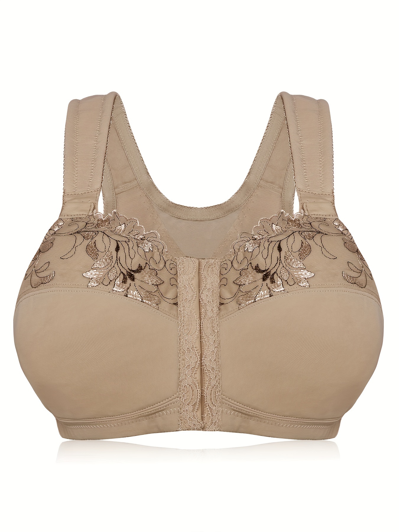 Supportive Bra Comfortable Bra Floral Embroidered Bras with Wide Shoulder  Straps for Breast Support Comfort Intimate
