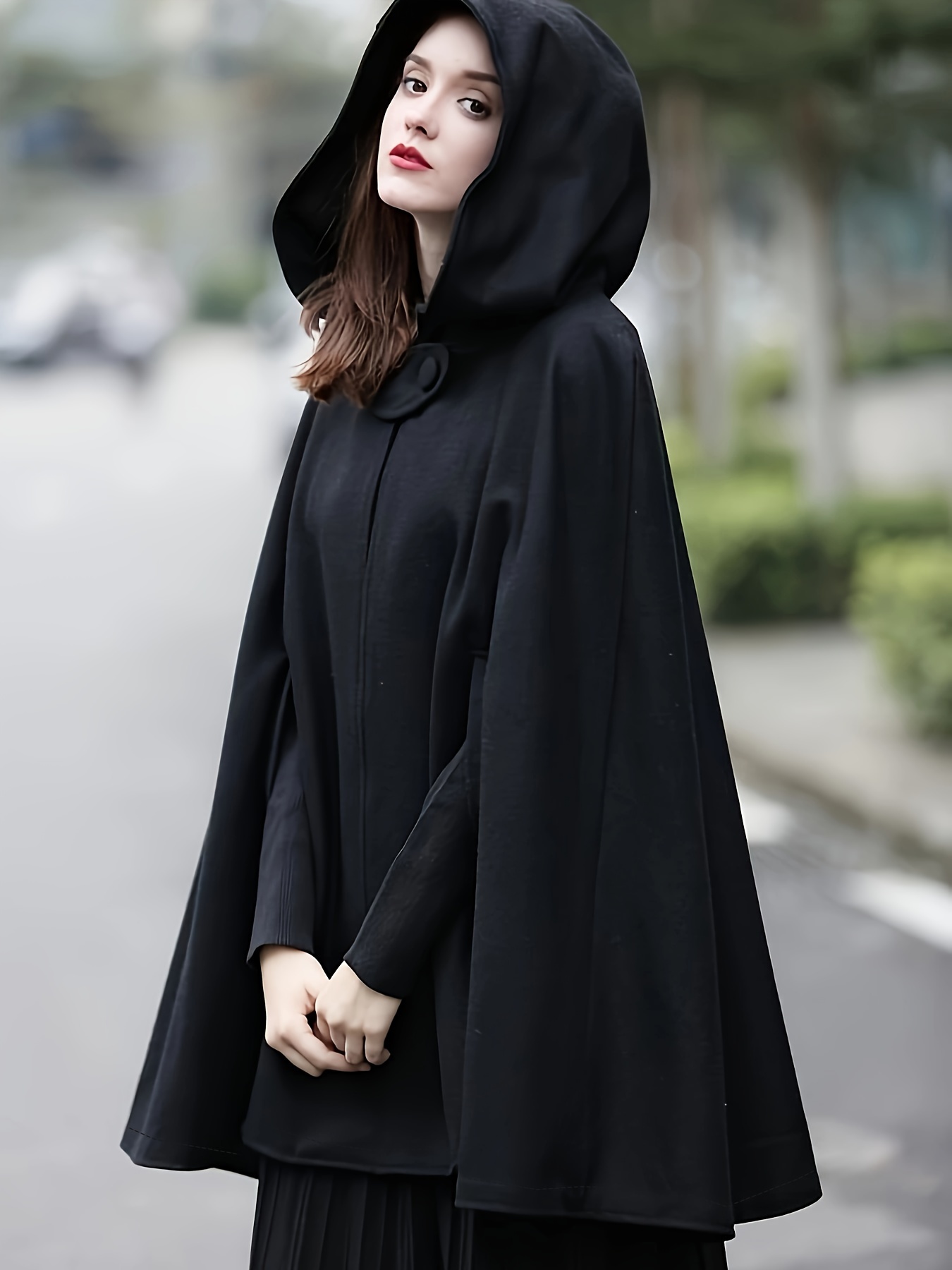 Capa con capucha para mujer, capa de bruja para adultos, disfraz de  Navidad, Halloween, color blanco y negro