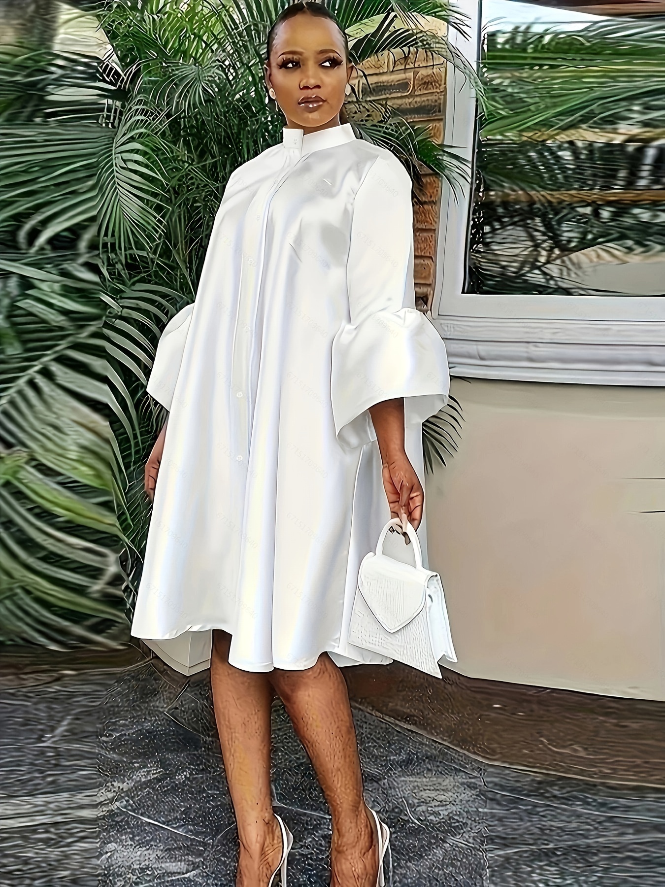 White trumpet outlet sleeve dress