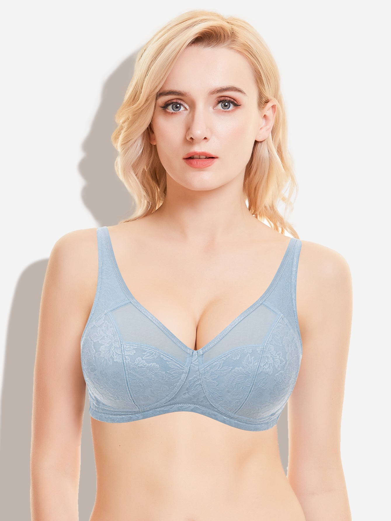 Plus Size Solid Closure Front Full Coverage Bra, Women's Plus Back Support  Wire-Free Bralette