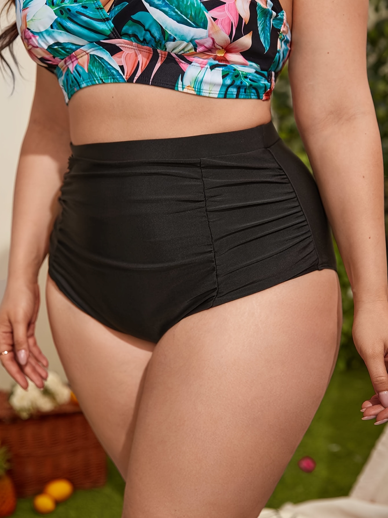 Side Slash Pocket High Waist Swim Suit Bottoms Tummy Control - Temu