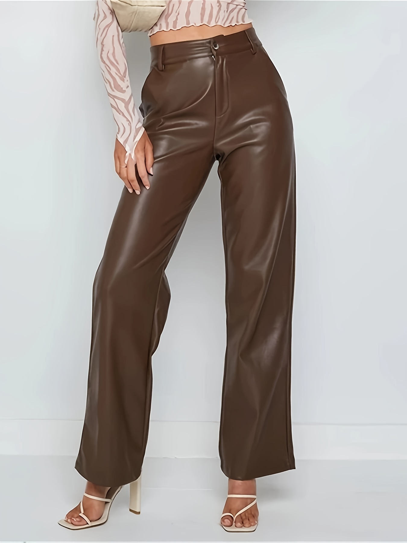 Black Flare Faux Leather Ruched Bum Pants