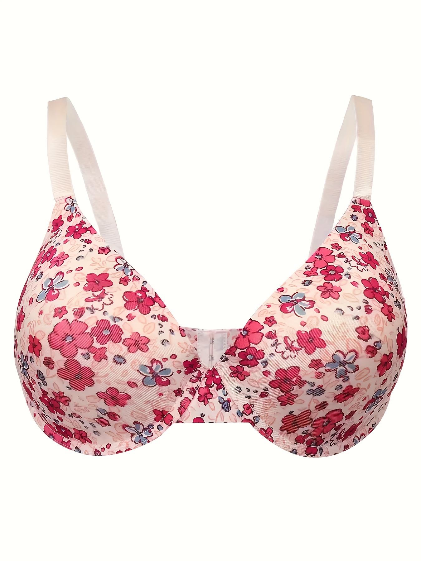 Plus Size Romantic Bra, Women's Plus Floral Print Molded Cup Full Cover  Padded Bralette - Temu Lithuania