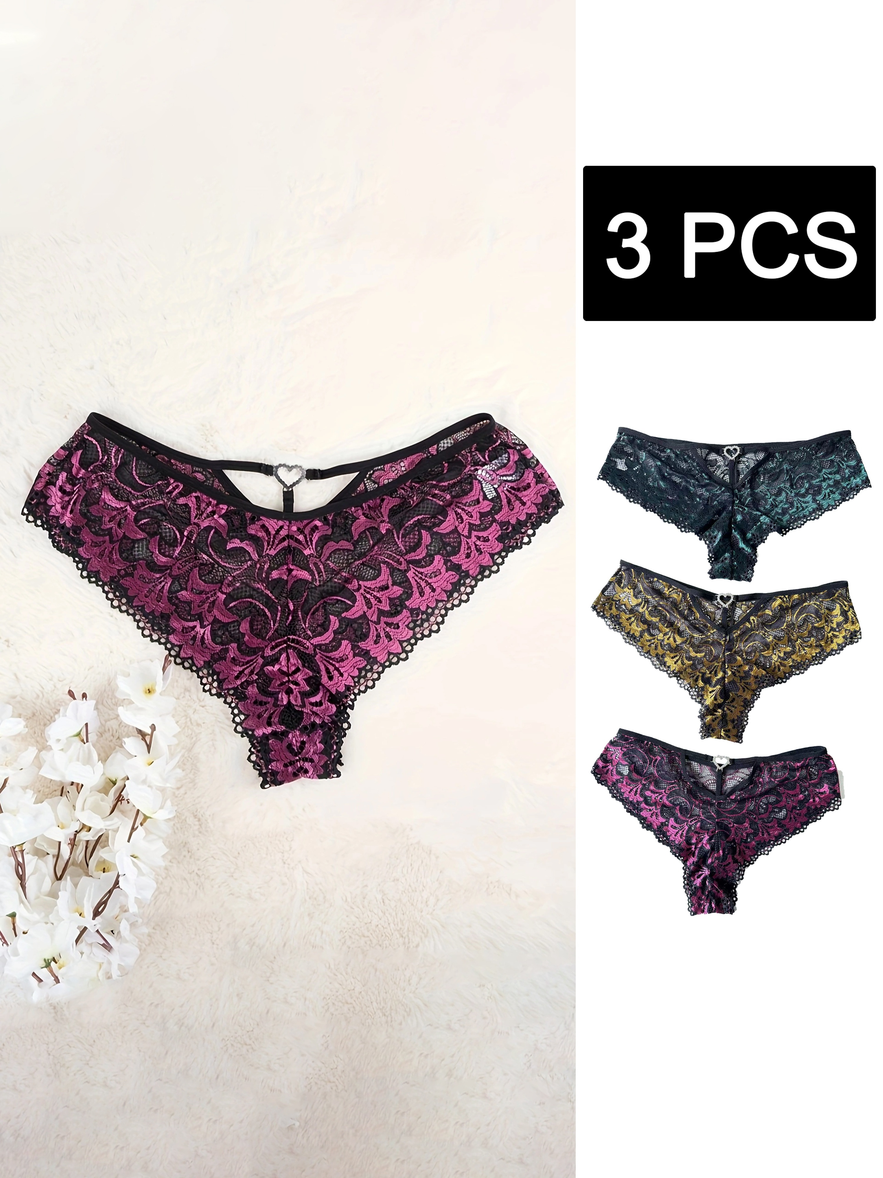 5pcs Letter & Heart Print Briefs, Comfy & Breathable Lace Trim Intimates  Panties, Women's Lingerie & Underwear