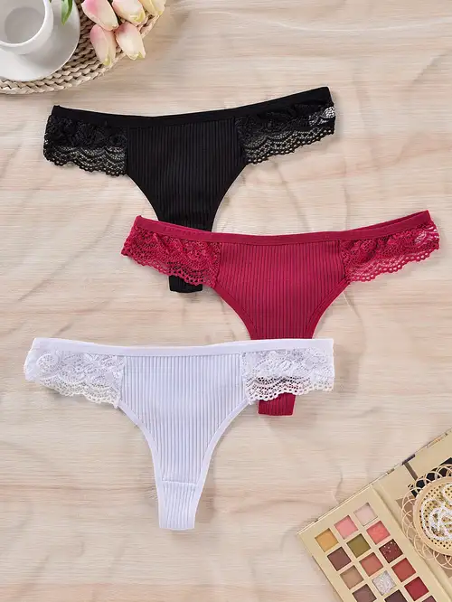3Pack Women Waist Letter Print Lingerie Briefs Thongs Underwear Panties  Knickers
