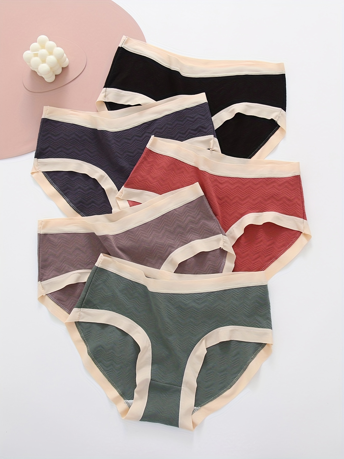5pack Plus Size Rib Knit Solid Underwear Panties, Women's Plus Medium  Stretch Briefs
