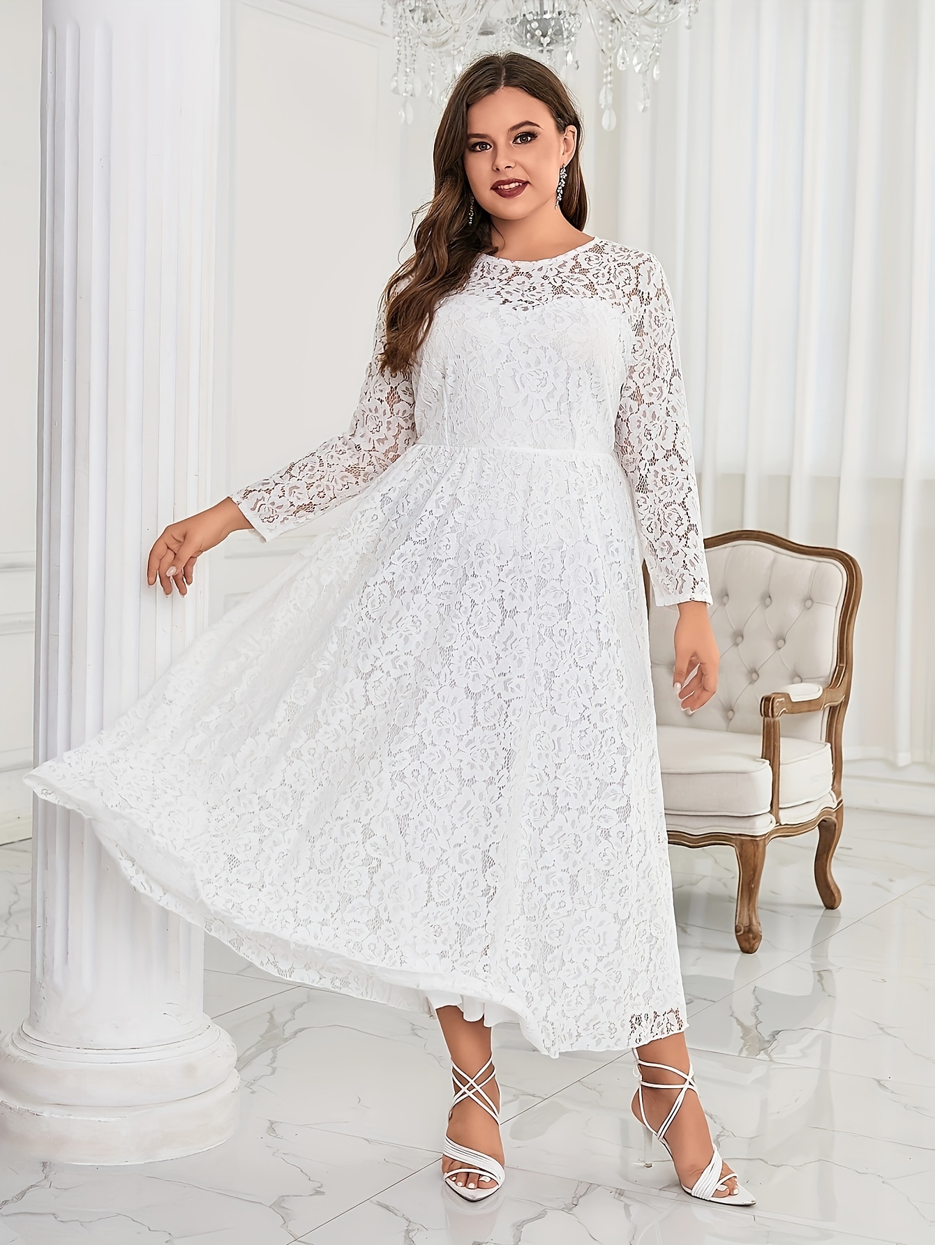 Plus size sale cream lace dress