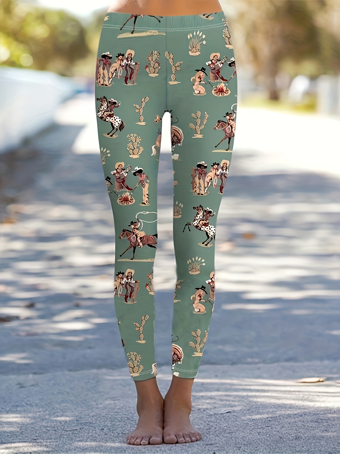 Graphic Print Skinny Leggings, Boho High Waist Stretchy Leggings, Women's  Clothing