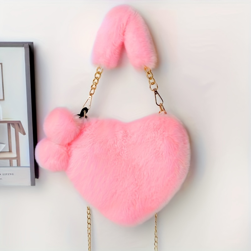 Heart shaped Plush Bag Women Small Handbags Fluffy Ladies - Temu