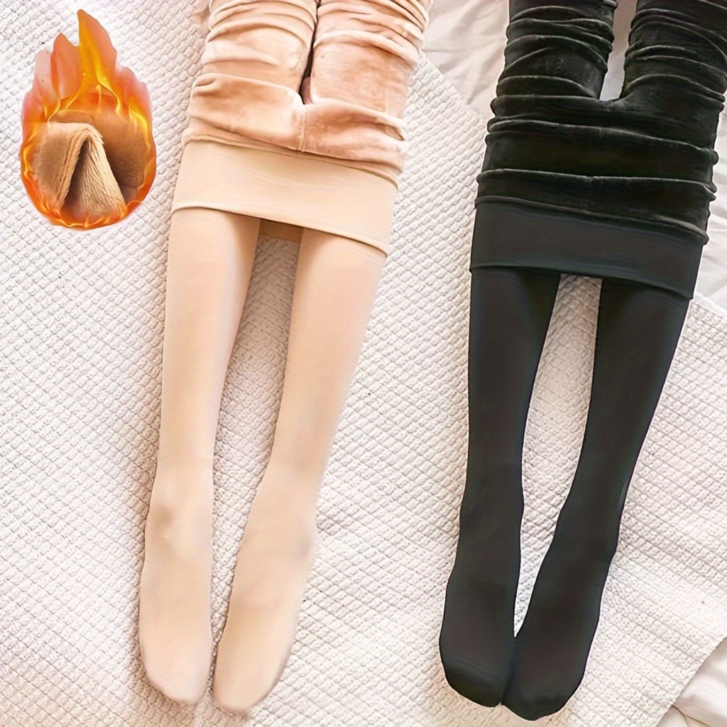 Solid Thermal Lined Leggings, Winter Warm Tights Elastic Pants, Women's  Stockings & Hosiery