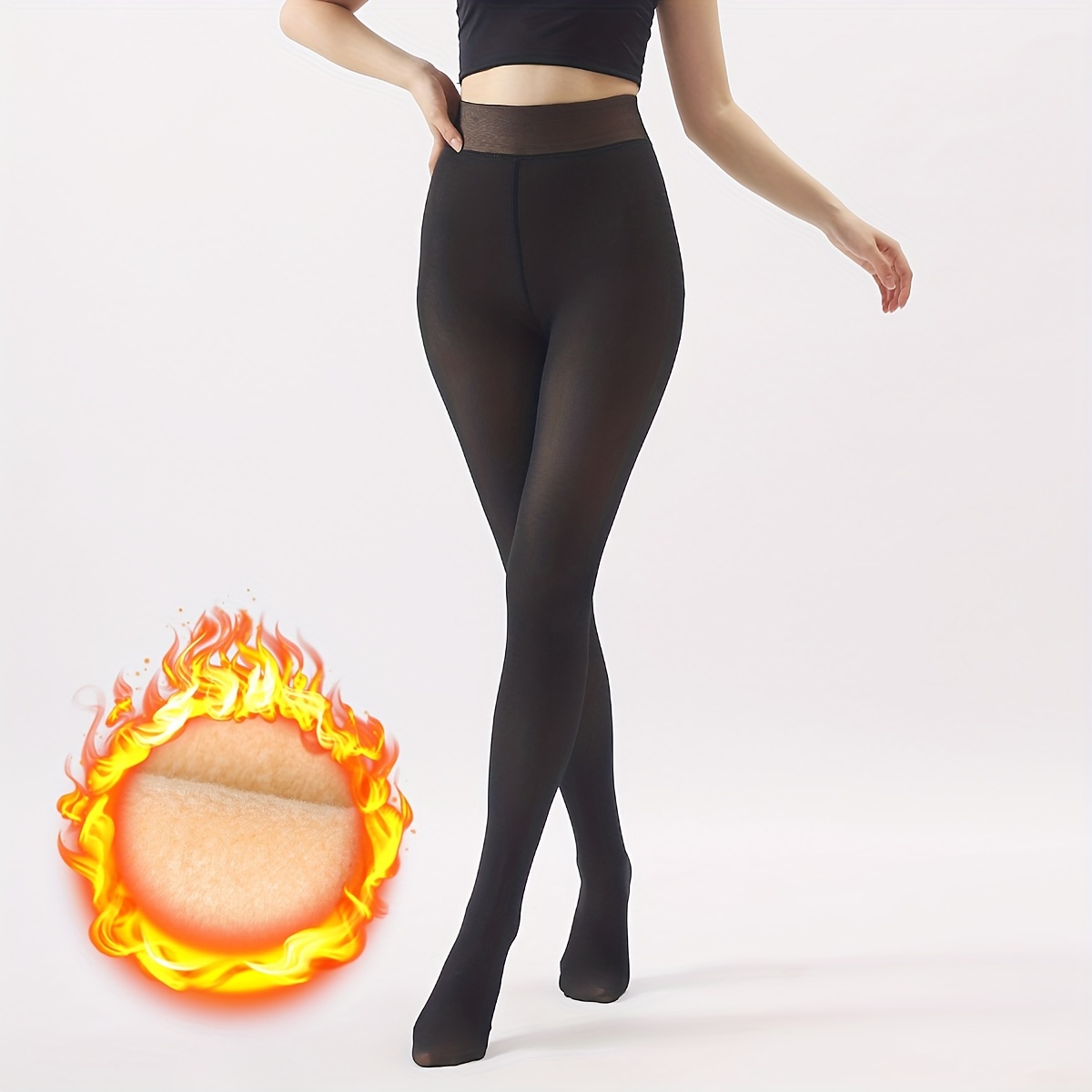 Warm Fleece Lined Pantyhose High Waisted Slim Fit Footed - Temu