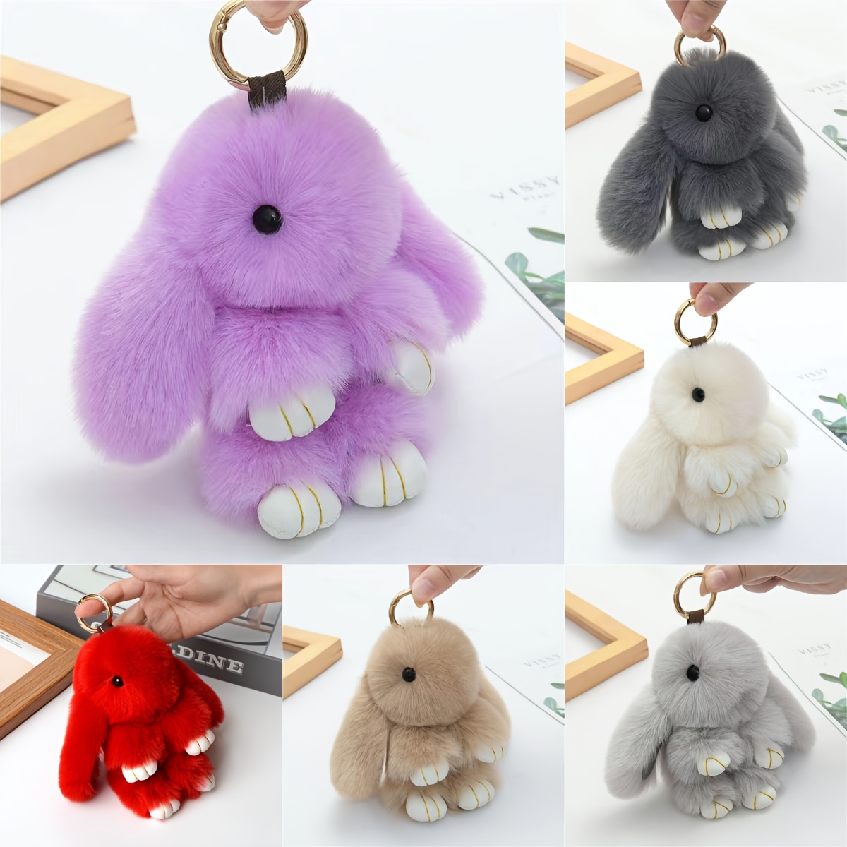 Assorted Color Cute Llama Fluffy Pom Pom Keychain, 5 1/2 Inch