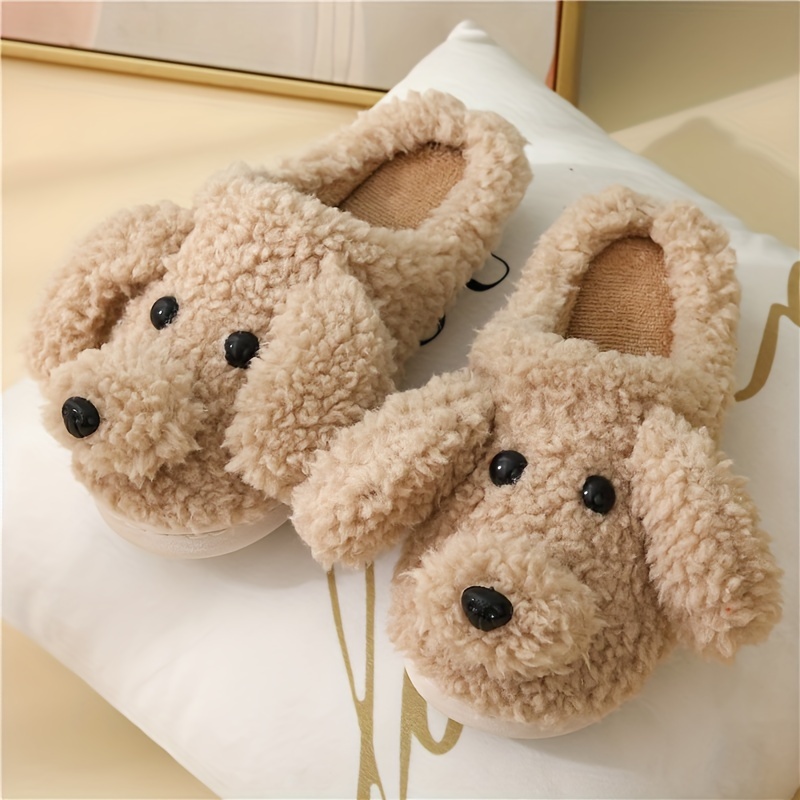 Funny Cartoon Dog Decor Slippers Casual Solid Color Plush - Temu