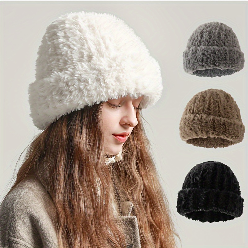Thick Faux Fur Hooded Scarf Winter Warm Beanie Pom Trendy - Temu Canada