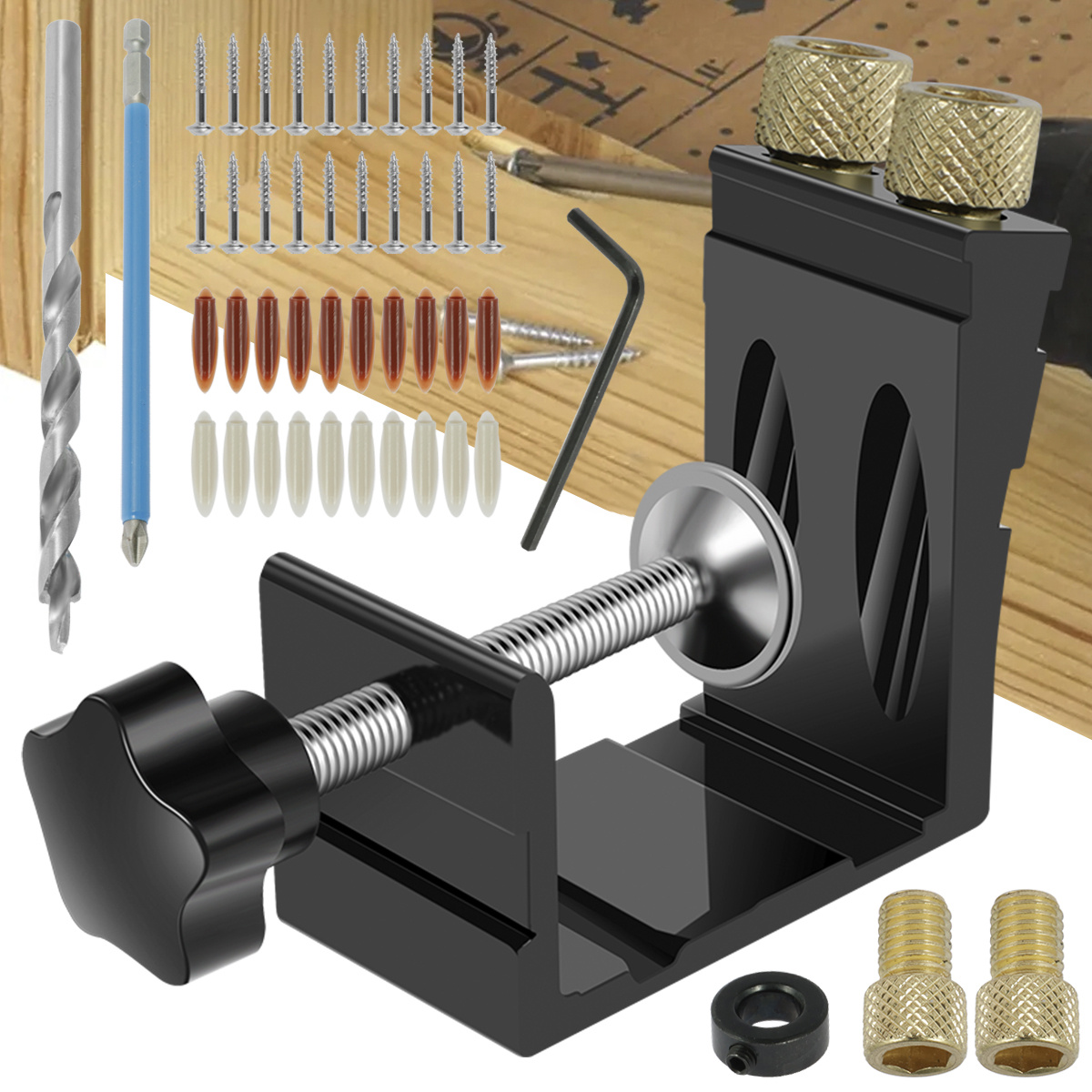 105402 Katsu Pocket Hole Drilling Jig Kit With Step Bit Woodworking Joinery  Tool 