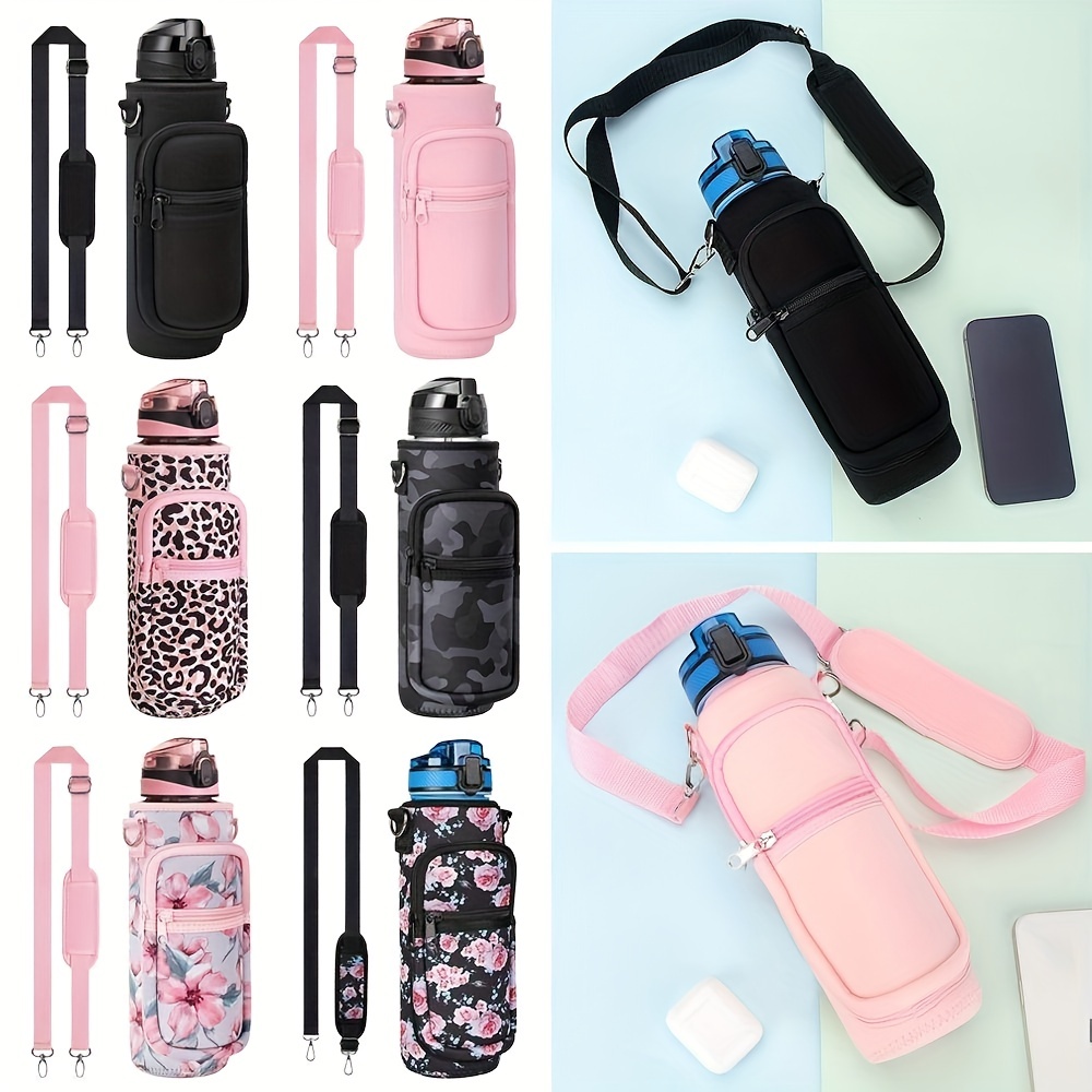 Water Bottle Holder with Strap, Water Bottle Carrier with Adjustable  Shoulder Strap & Carabiner for 12/25/32/40/64 oz Universal/Hydro Flask  Water