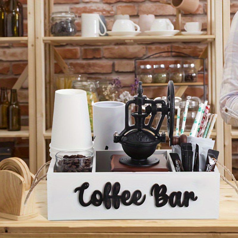 Wooden Coffee Station Organizer, Coffee Bar Accessories Organizer