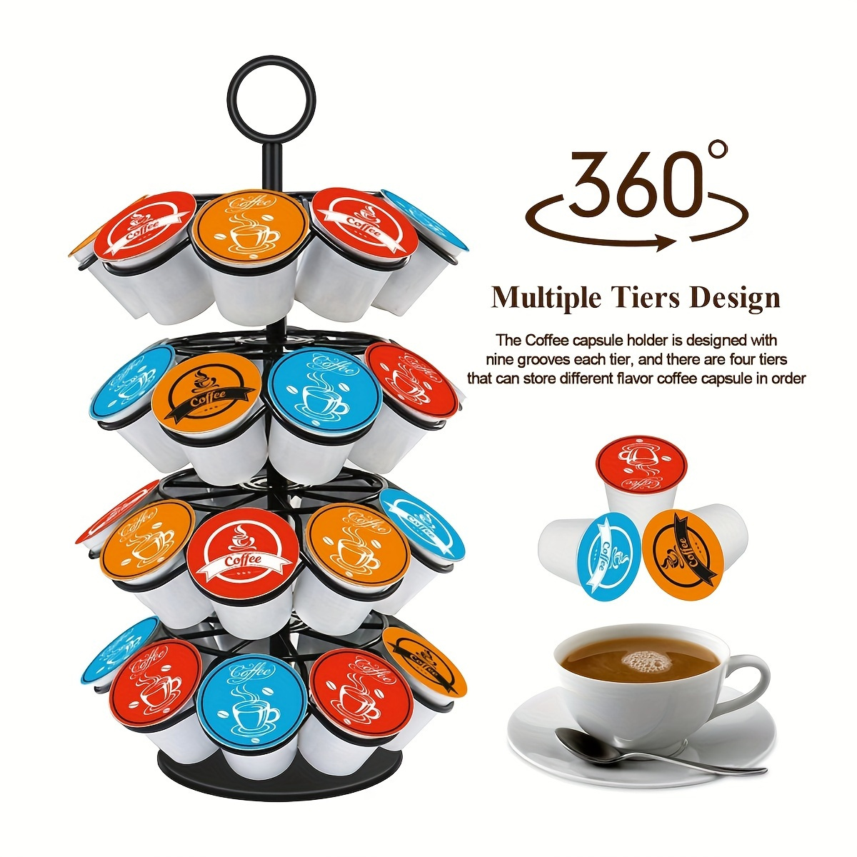 Coffee Station Organizer with 4 Round Legs, Coffee Bar Accessories  Organizer for Countertop, Coffee Pods Holder Basket, Coffee Tea Bag Cup Lid  Storage