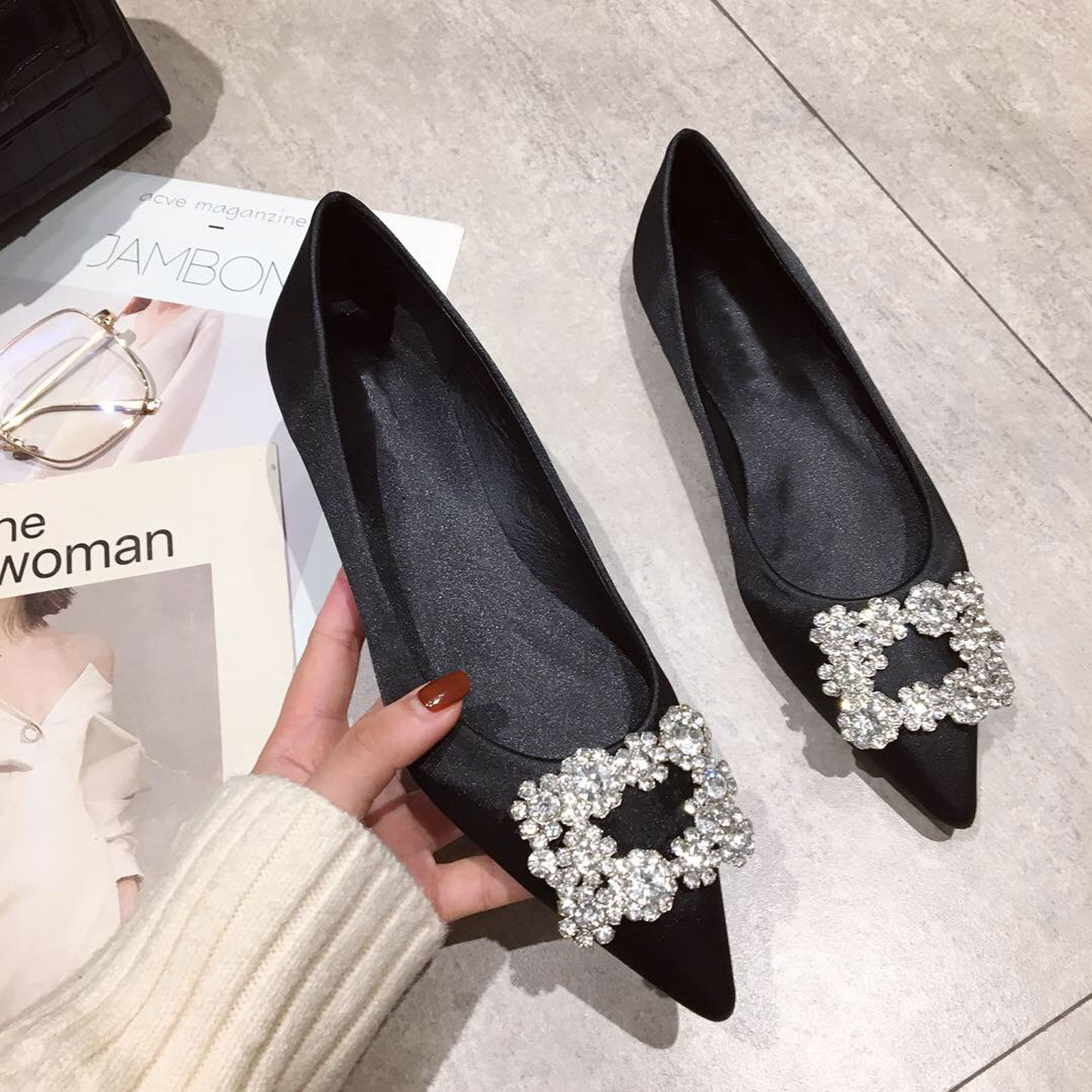 Black Shoes With Rhinestones Temu