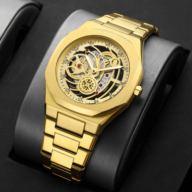 PINTIME Luxury Brand Watch For Men Black Gold Chronograph Military