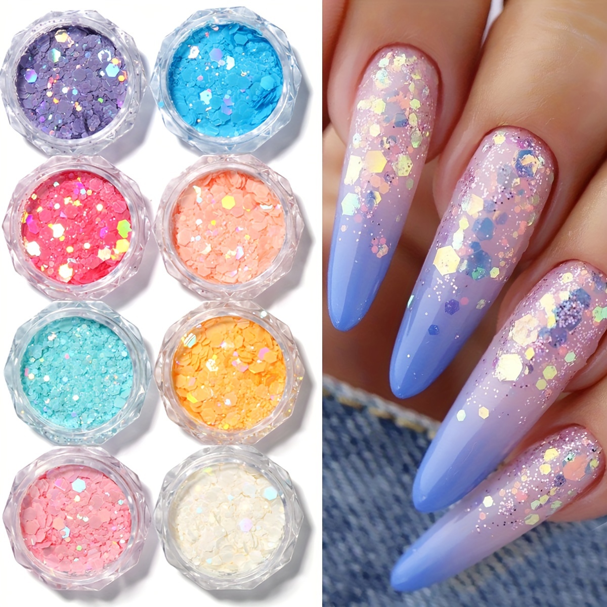  4Pcs 0.2mm Shiny Silver Glitter Nail Powder Sugar Colorful  Chrome Iridescent Pigment Dust Nail Polish Decoration Supplies Kit for Nail  Polish Art Decorations Crystal Pigment White : Beauty & Personal Care