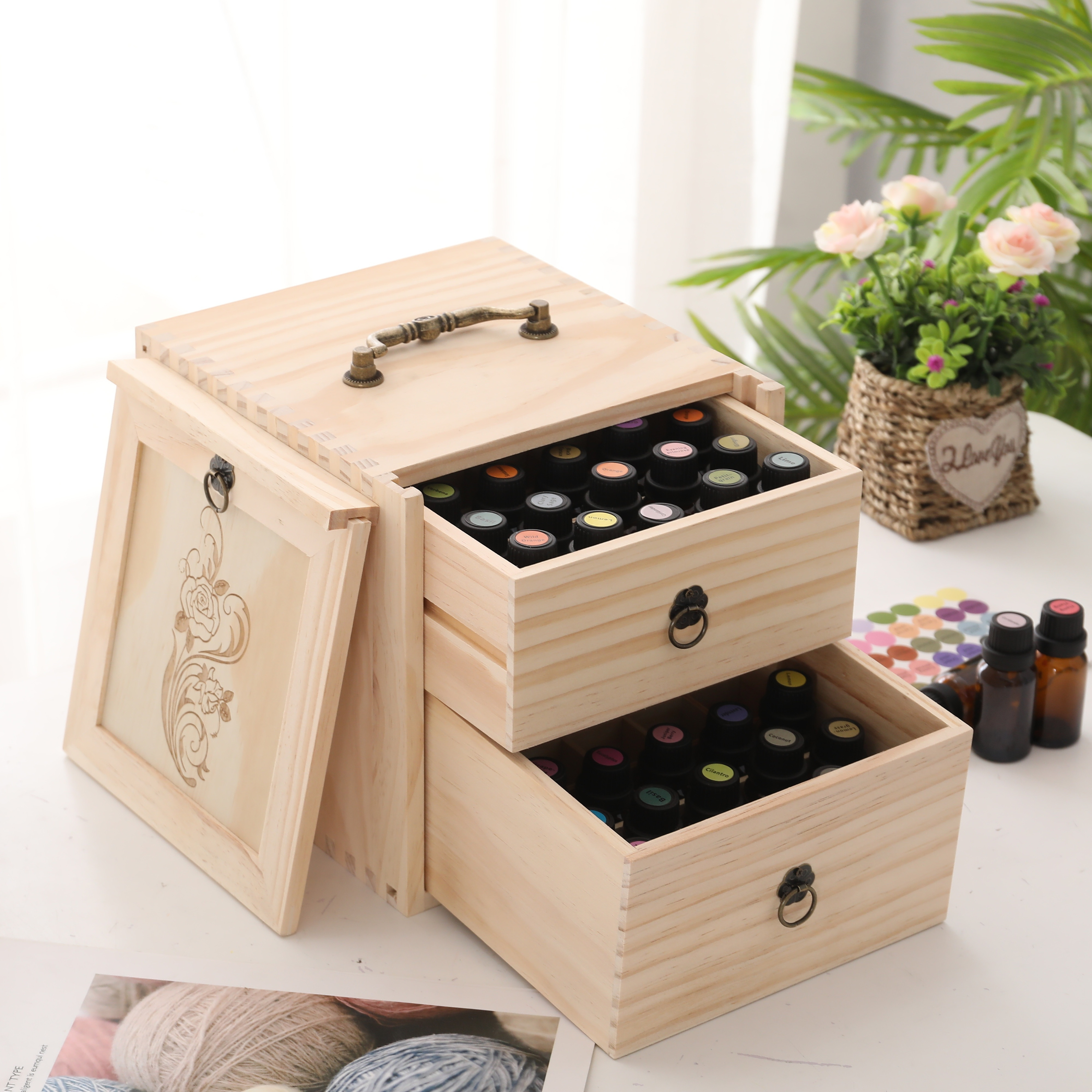 Essential Oil Wooden Storage Box Can Hold 25 Bottles - Temu