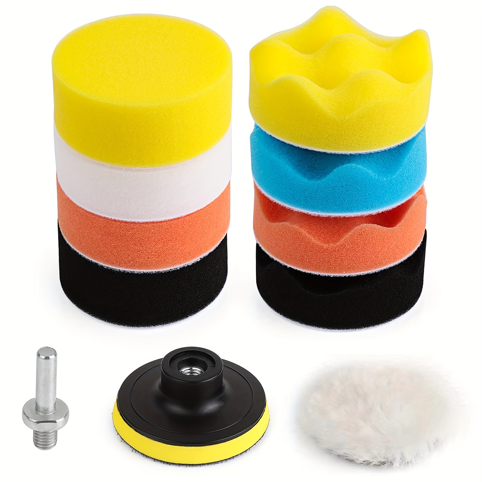 11pcs/set Foam Car Polishing Disc Self-adhesive Buffing Waxing Sponge Wool  Wheel Pad For Polisher Drill Adapter Kit Polish